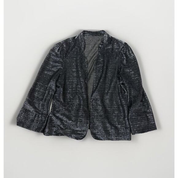 VTG Metallic Sheer Mesh Blazer Women S/M Black Glitter Party Club Rave NYE Chic - Picture 9 of 13